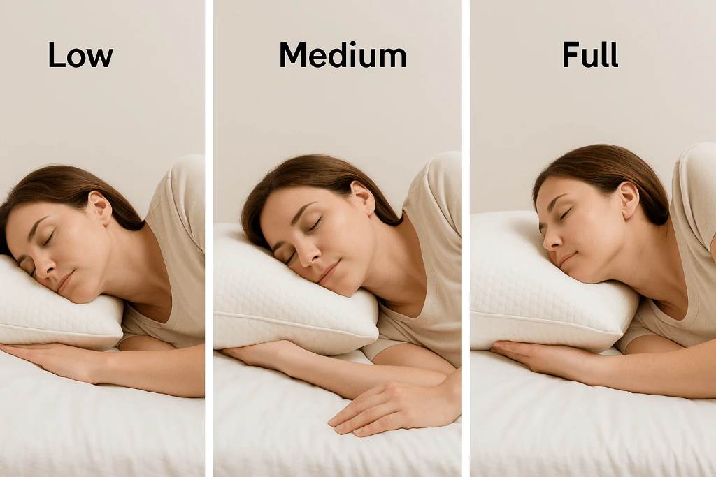 Side sleeper showing perfect neck alignment on adjustable LOFE buckwheat pillow