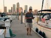 Used coastal cruising boat docked at Tampa marina during sunny Florida weather