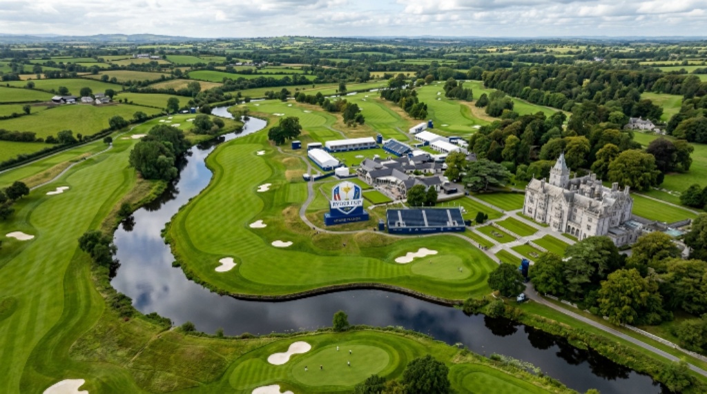 Aerial view of the Tom Fazio-designed Golf Course at Adare Manor in County Limerick, the host venue for the 2027 Ryder Cup in September