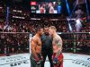 UFC fighters facing off inside the octagon at T-Mobile Arena in Las Vegas during a December 2026 fight night event with a packed crowd in the background